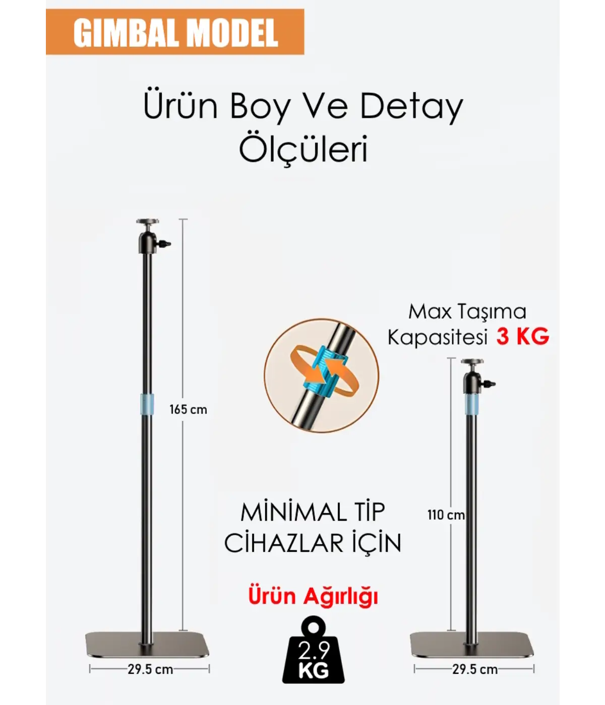 Projeksiyon Cihazı Standı Ayaklı Projeksiyon Vidalı-Gimbal Model Ayarlanabilir Yükseklik